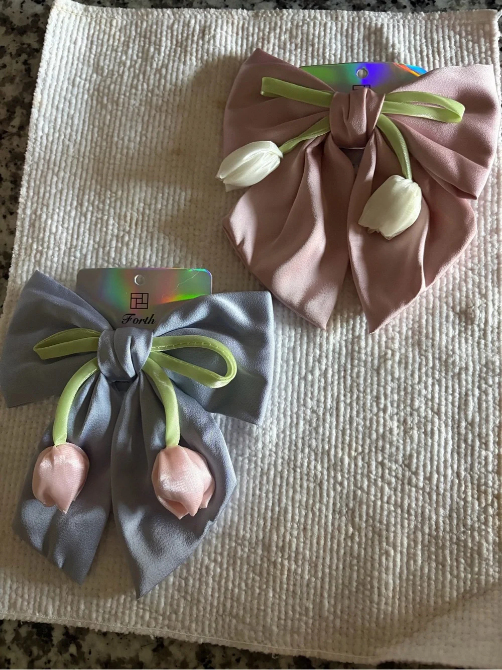 Pink and Lavender Tulip Bow Hair Clips